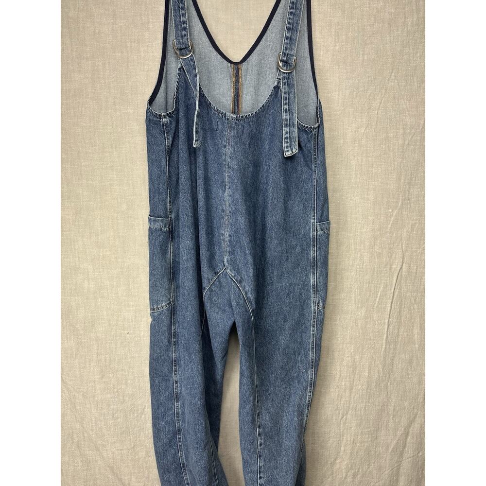 Free People We the Free High Roller Jumpsuit overall denim jeans Sz M Lagenlook - Picture 6 of 7